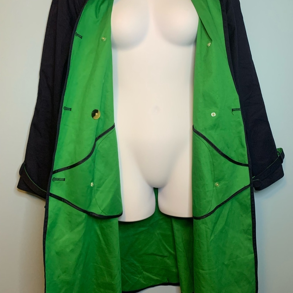 Phillip Lim navy blue with green trim trench coat military style Size L - Picture 6 of 13